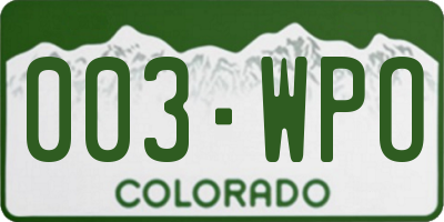 CO license plate 003WPO