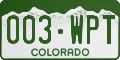 CO license plate 003WPT