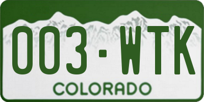CO license plate 003WTK