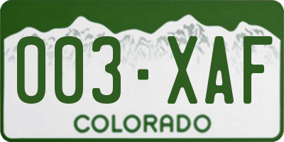 CO license plate 003XAF