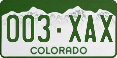CO license plate 003XAX