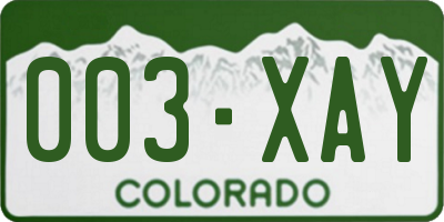 CO license plate 003XAY