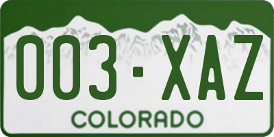 CO license plate 003XAZ