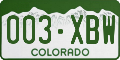 CO license plate 003XBW