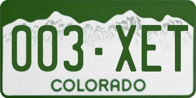 CO license plate 003XET