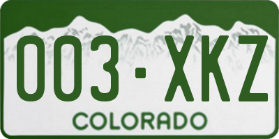 CO license plate 003XKZ