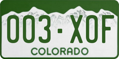 CO license plate 003XOF