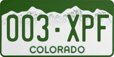 CO license plate 003XPF