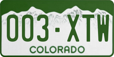CO license plate 003XTW