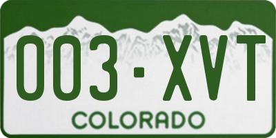 CO license plate 003XVT