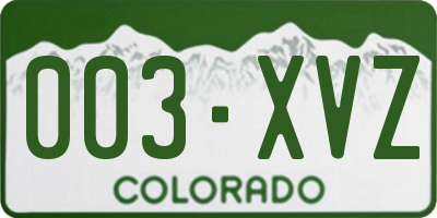 CO license plate 003XVZ