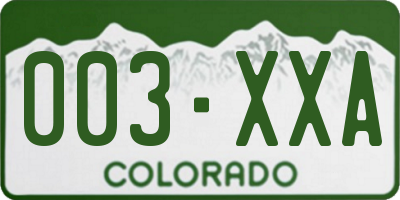 CO license plate 003XXA