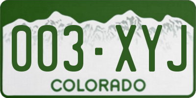 CO license plate 003XYJ