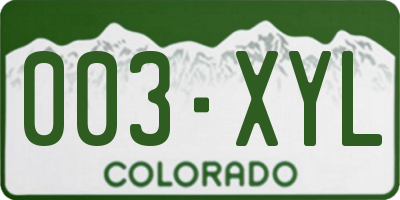 CO license plate 003XYL