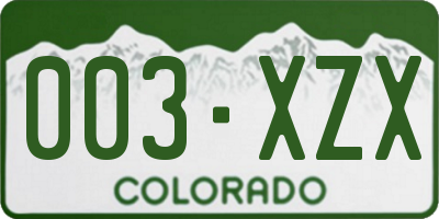 CO license plate 003XZX
