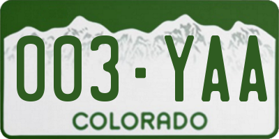 CO license plate 003YAA