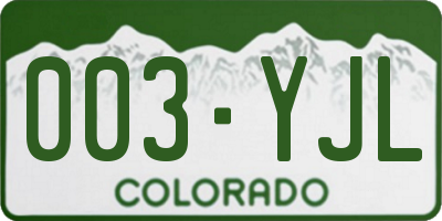 CO license plate 003YJL