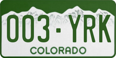 CO license plate 003YRK