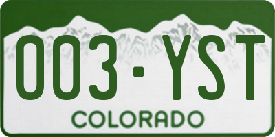 CO license plate 003YST