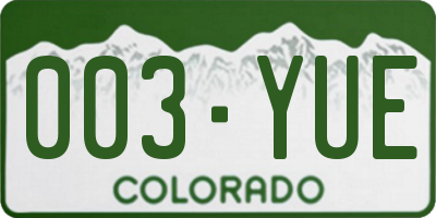 CO license plate 003YUE