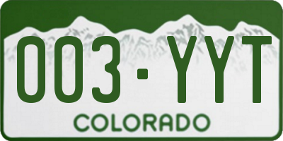 CO license plate 003YYT