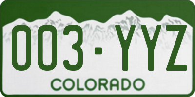 CO license plate 003YYZ