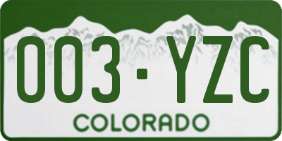 CO license plate 003YZC