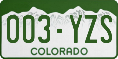 CO license plate 003YZS