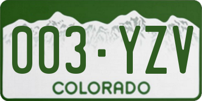 CO license plate 003YZV