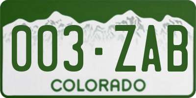 CO license plate 003ZAB