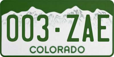 CO license plate 003ZAE
