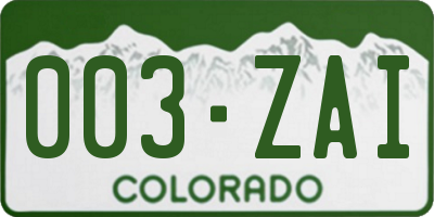 CO license plate 003ZAI