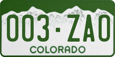 CO license plate 003ZAO