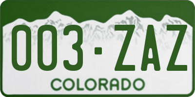CO license plate 003ZAZ