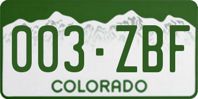 CO license plate 003ZBF