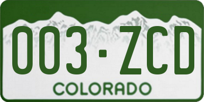 CO license plate 003ZCD