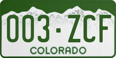 CO license plate 003ZCF
