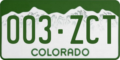 CO license plate 003ZCT