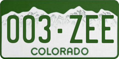 CO license plate 003ZEE