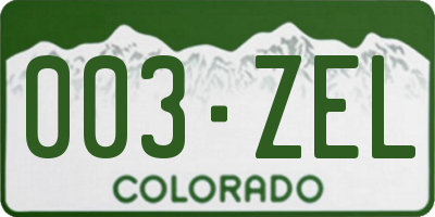 CO license plate 003ZEL