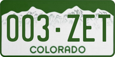 CO license plate 003ZET