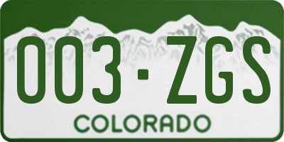 CO license plate 003ZGS