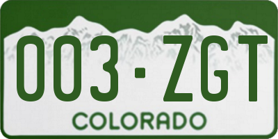 CO license plate 003ZGT