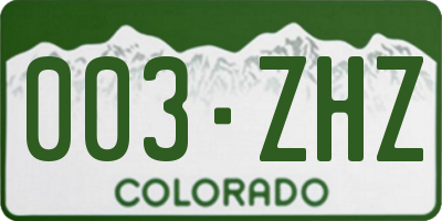 CO license plate 003ZHZ