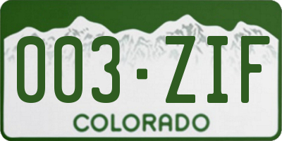 CO license plate 003ZIF