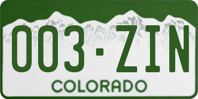 CO license plate 003ZIN