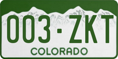 CO license plate 003ZKT