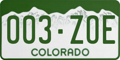 CO license plate 003ZOE