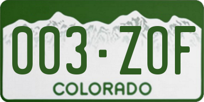 CO license plate 003ZOF