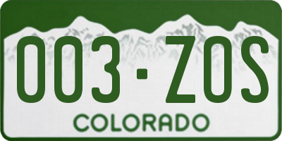 CO license plate 003ZOS